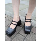 ブラック | ダブルストラップスクエアシューズ | EMODA