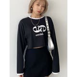 ブラック | ショートマークロゴロングTシャツ | EMODA