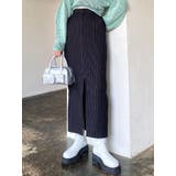 ブラック | ストライプハイウエストロングスカート | EMODA