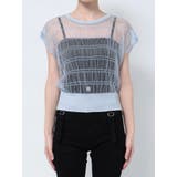 ブルー | シアーチュールニットタンクトップ | EMODA