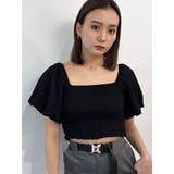 ブラック | ボリュームスリーブクロップトップ | EMODA