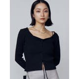 ブラック | レースアッププリントリブニット | EMODA