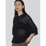 ブラック | 【VEQUM】OPEN WORK POLO KNIT | EMODA