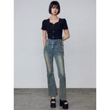 サイドオープンハイウエストフレアパギンス | EMODA | 詳細画像3 