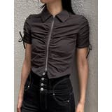 ブラック | ギャザージップシャツトップ | EMODA