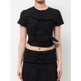 ブラック | ダブルリボンコンパクトTシャツ | EMODA