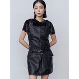 ブラック | アウトポケットフェイクレザーワンピース | EMODA