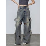 ブルー | カットアウトルーズジーンズ | EMODA