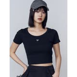 ブラック | スプレープリントコンパクトTシャツ | EMODA