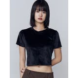 ブラック | アイレットパールベロアTシャツ | EMODA