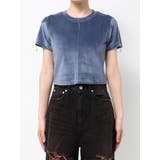 ブルー | アイレットパールベロアTシャツ | EMODA