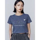 ブルー | ロゴパッチミニマルTシャツ | EMODA