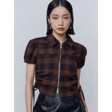 ブラウン | ストリングリボンジップシャツトップ | EMODA