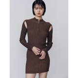 ブラウン | オープンリブジップニットワンピース | EMODA