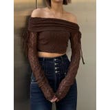 ブラウン | レースオフショルダートップ | EMODA