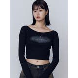 ブラック | ロゴクロップドロングスリーブTシャツ | EMODA