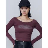 レッド | ロゴクロップドロングスリーブTシャツ | EMODA
