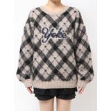 ブルー | チェックロゴオーバーニット | EMODA