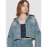 アイスブルー | カットスリーブフードデニムブルゾン | EMODA