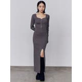 グレー | フロントボタンリブニットワンピース | EMODA