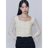 アイボリー | フロントボタンギャザートップ | EMODA