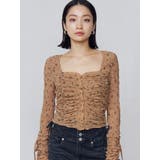 ベージュ | フロントボタンギャザートップ | EMODA