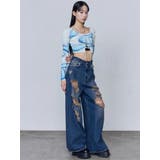 バルキーワイドハイウエストクラッシュジーンズ | EMODA | 詳細画像13 