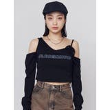 ブラック | レイヤードロゴロングスリーブTシャツ | EMODA