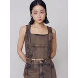 ブラウン | サイドレースアップデニムビスチェ | EMODA