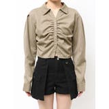 カーキ | ギャザーフロントスキッパーシャツ | EMODA