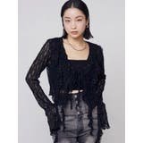 ブラック | ドットラッフルフリルクロップトップ | EMODA