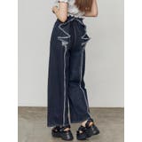 インディゴ | 【WEB限定カラー登場！】バックリボンルーズジーンズ | EMODA