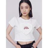 ホワイト | ハートフリルロゴTシャツ | EMODA