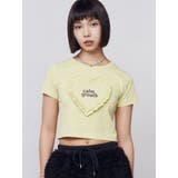 イエロー | ハートフリルロゴTシャツ | EMODA