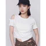 ホワイト | アシンメトリーカットアウトTシャツ | EMODA