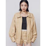 ベージュ | フェイクレザーハイネックブルゾン | EMODA