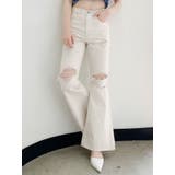 アイボリー | KNEEダメージベルボトムデニムパンツ | GYDA