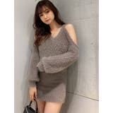 ベージュ | オープンショルダー シャギーニットワンピース | GYDA