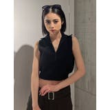 ブラック | ハーフZIPノースリニットTOPS | GYDA