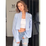 ブルー | ビジュー スタッズ ショート LOOSE シャツ | GYDA