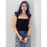 ブラック | リボンフレアリブトップス | GYDA