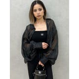 ブラック | シアーラインストーンショートシャツ | GYDA