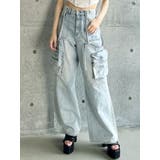 アイスブルー | ハイウエストサスペンダー付きカーゴワイドデニムパンツ | GYDA