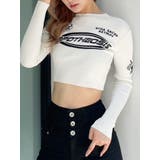 オフホワイト | レーサーデザインembroideryニットトップス | GYDA