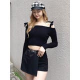 ブラック | ベロアリボンオフショルニットトップス | GYDA