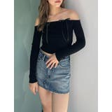 ブラック | 【TINY】オフショルリボンニットトップス | GYDA