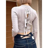 グレー | BACKリボンケーブル編みニットトップス | GYDA
