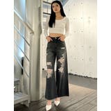 GYGY embroideryラインストーンベロアトップス | GYDA | 詳細画像7 