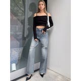 ハイウエストKNEEダメージbijouワイドデニムパンツ | GYDA | 詳細画像18