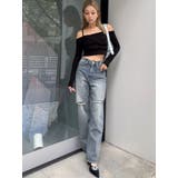 ハイウエストKNEEダメージbijouワイドデニムパンツ | GYDA | 詳細画像20